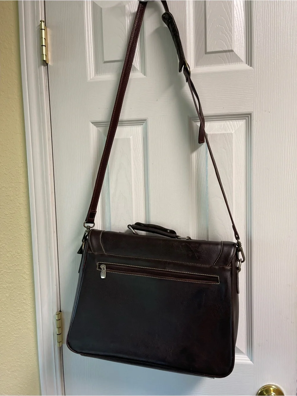 BOSS Brown Leather Briefcase with Shoulder Strap